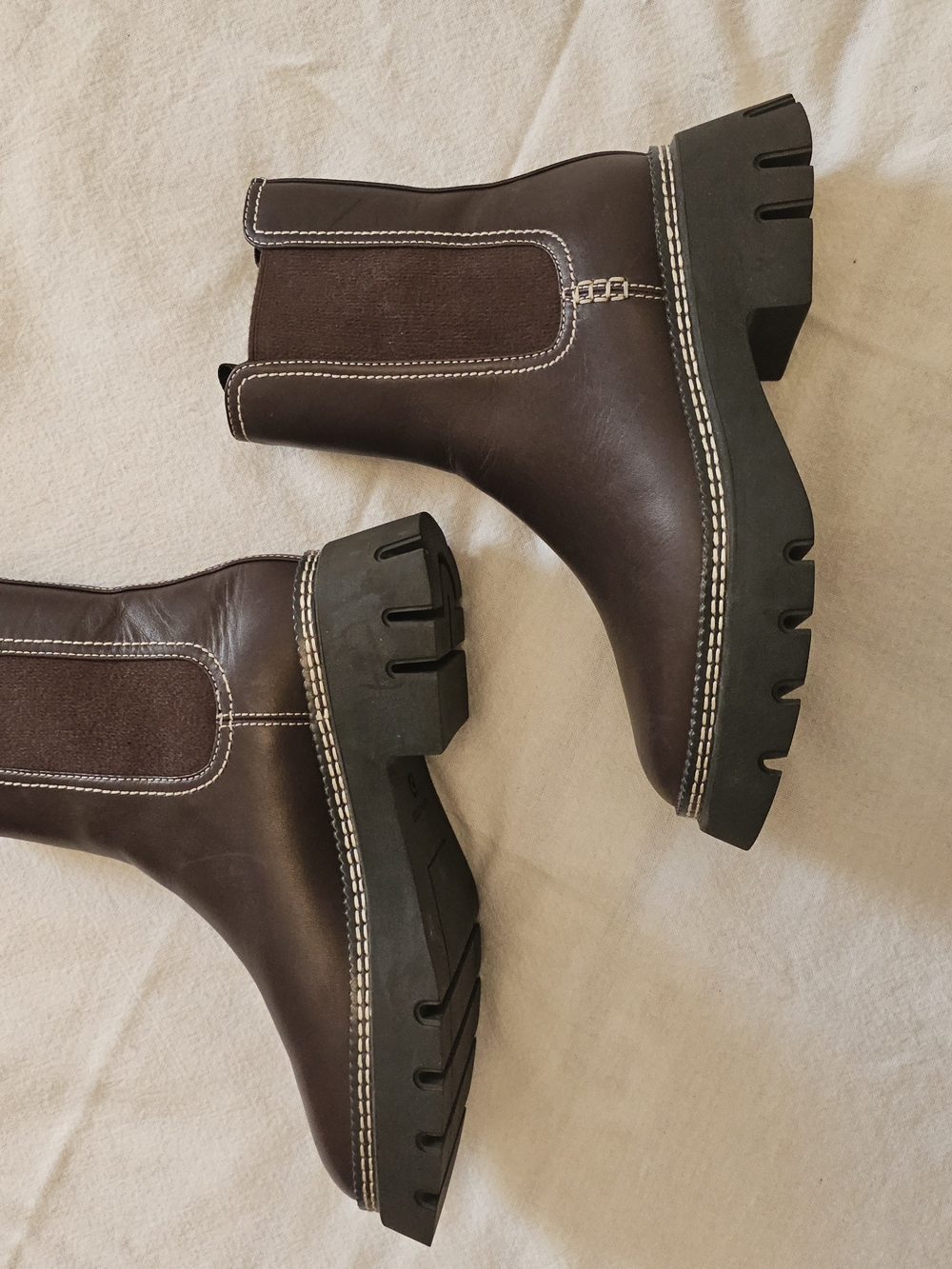 Cole Haan Brown Leather Chelsea Lug-Sole Booties